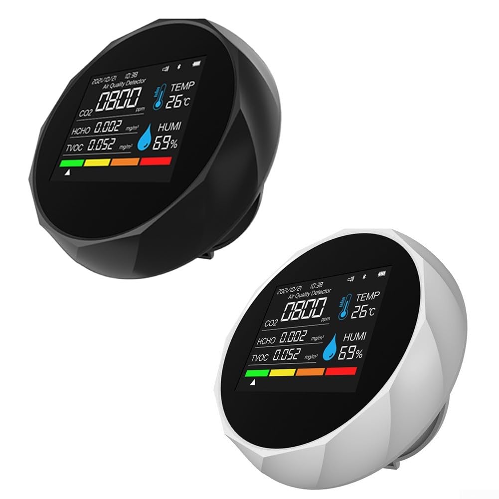 Detector de dióxido de carbono con sensores 6 en 1 y conectividad móvil en negro