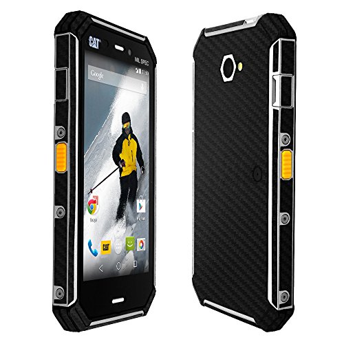 Skinomi Black Carbon Fiber Full Body Skin Compatible With Cat S50C (Full Coverage) Techskin With Anti-Bubble Clear Film Screen Protector #TOP15