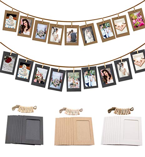 Eazylife Fotorahmen, mit 30 Stück 4 x 6 Zoll Kraft-Fotorahmen, 30 Stück Clips, 6 Stück nahtlosem Nagel und 3 Hanfseilen, für Wohn- und Apartmentdekoration, Wandbehangdekoration Cover