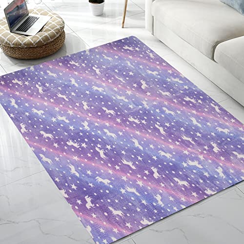 Qh Purple Seamless Unicorn Pattern Glow In The Dark Area Rug Area Rug For Living Room Bedroom Playing Room Size 5'X6' #TOP19