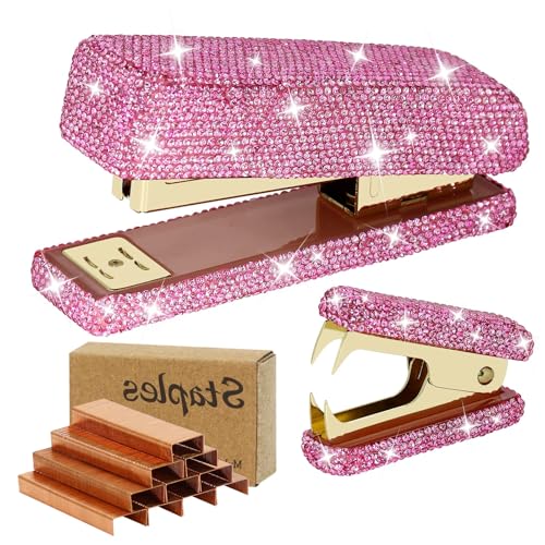 Agrafeuse rose bling et kit d'accessoires de bureau, cadeau pour femmes