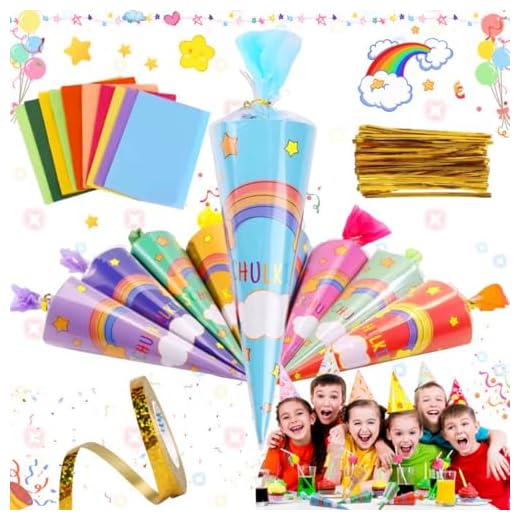 Weploda 12 Pièces Sachet à Bonbons Forme Cônes, Sac Multicolore En Forme De Cornet De Bonbons, Sac à Bonbons Cône Étanche, Sachet Bonbons En Forme De Cône Avec Ruban, pour stocker des bonbons, cadeaux