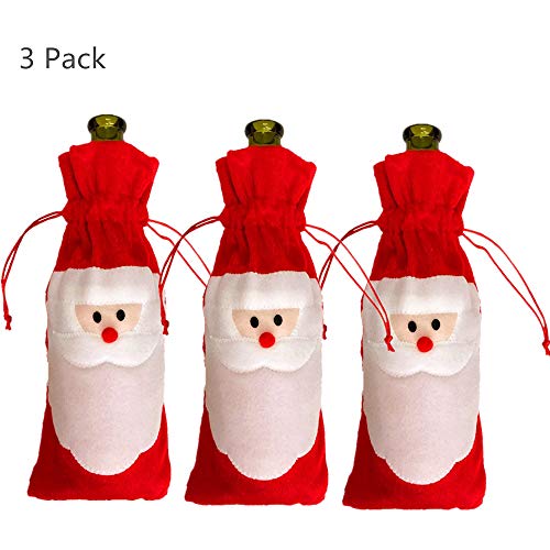UGI Paquete de 3 Botellas de Vino de Navidad Bolsas de Cordón Conjunto de Botella de Vino de Navidad de Santa Claus para la Fiesta de Cena en Casa de Navidad