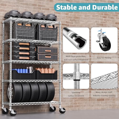 Image of M MZG 5-Shelf Storage Shelves,Wire Shelving Heavy Duty Metal Storage Shelving Unit Adjustable Garage Shelving Rack Pantry Kitchen (Chrome, 5 Tier,17.7 inch D x 47.2 inch W x 76.7 inch H)