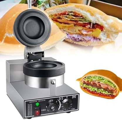 ZEEKYFOR Antihaft-Burgerpresse, 1200 W elektrisches Burger-Waffeleisen, Eiscreme-Burger-Maschine 50-300 ℃, Antihaft-Burgermaschine