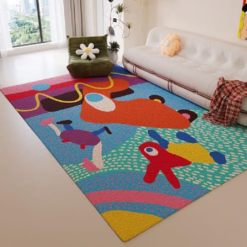 Alfombras Rectangle Alfombra Habitación Lavable Antideslizante Muy Suave para Salón o Dormitorio, Esponjosa de Cama Infantil Lavable Bebe Niña Niño De Juego Motivo Animal Conejo (Azul, 120x160cm)
