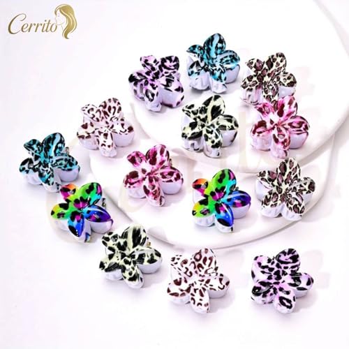 Image of Cerrito 6 Pcs Small Flower Hair Claw Clips for Women & Girls - Colorful Durable Nonslip Clamps with Strong Hold for Thick & Thin Hair, Neutral Mini Hair Accessories for Everyday Styling (Multicolor)