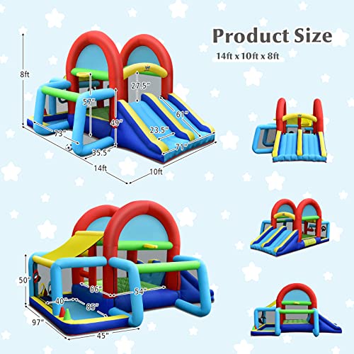 HONEY JOY Inflatable Bounce House, 8 in 1 Jump n’ Slide Bouncy House w/Jumping Area, Football Goal, Basketball Hoop, Target Game & Ring-toss, Indoor Outdoor Bouncy Castle for Kids(with 480w Blower) - Image 4