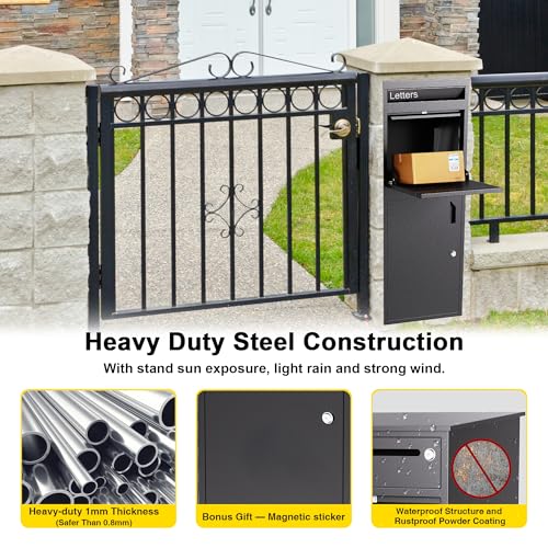 Image of Merapi Parcel Drop Boxes for Outside, 16.3 inch *15.2 inch* 40.4 inch Cold-Rolled Steel Delivery Box for Packages, Anti-Theft Lockable Package Delivery Boxes for Outside, Porch, House, Curbside, Black-BD