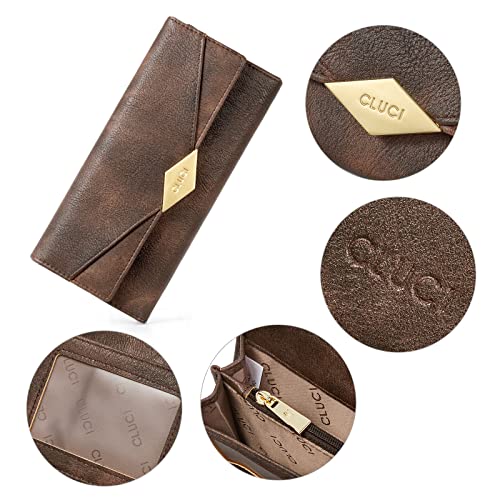Cluci Women Wallet Vegan Leather Designer Trifold Multi Card Organizer Lady Clutch Two-Toned Coffee #TOP4