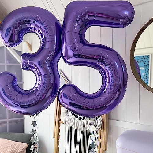 Image of Number 60 Purple Balloons 40 Inch Giant Purple Foil 60 Helium Balloons for 60th Purple Birthday Party Supplies 60th Anniversary Events Decorations