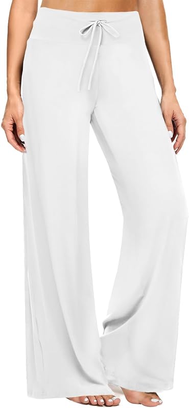 ZOOSIXX Pantalón de pernera ancha para mujer, pantalón de yoga Flowy Palazzo Lounge Cómodo Pantalón de maternidad informal con cordón de ajuste 22"/ 30"