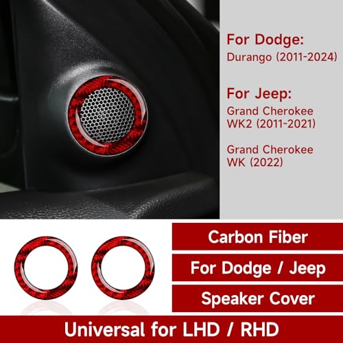 Image of Car Speaker Cover Decals for 2011-2024 Dodge Durango / 2011-2021 Jeep Cherokee WK2 / 2022 WK Accessories Carbon Fiber Stickers, Red
