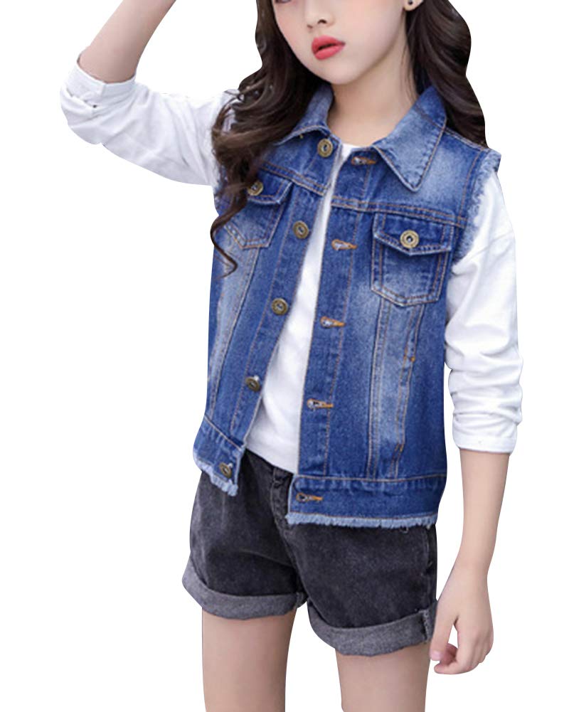 Bambina Slim Fit Gilet in Jeans con Tasche Gilet Jeans Senza Maniche Giacca Corte Eleganti