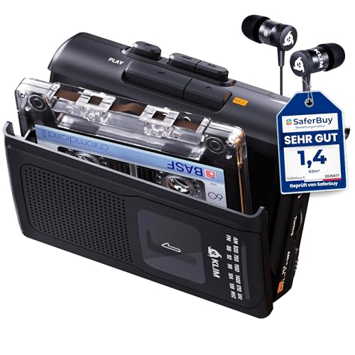 KLIM K8 Kassettenspieler - Kassettenrekorder - NEU Cassette Player - AM/FM Kassettenradio - Eingebautes Mikrofon & Lautsprecher - Kopfhöreranschluss & Ohrhörer