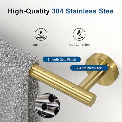 Brushed Gold Towel Bar, 24 Inch Towel Racks for Bathroom Wall Mounted, Thicken SUS304 Stainless Steel Heavy Duty Hand Towel Holder Organizer, Bathroom Accessories, Total Length 26.5 Inch by IwoodUS - Used condition - Image 2