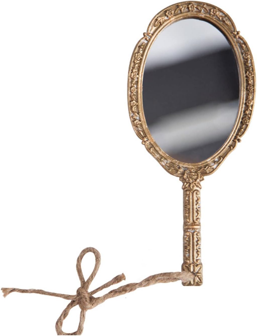 KANDUO Makeup Hand Mirror Vintage Travel Hand Held Mirror, Rose Cosmetic Mirror with Handle for Girls,Round Handheld Mirror(18.7x8.5cm)