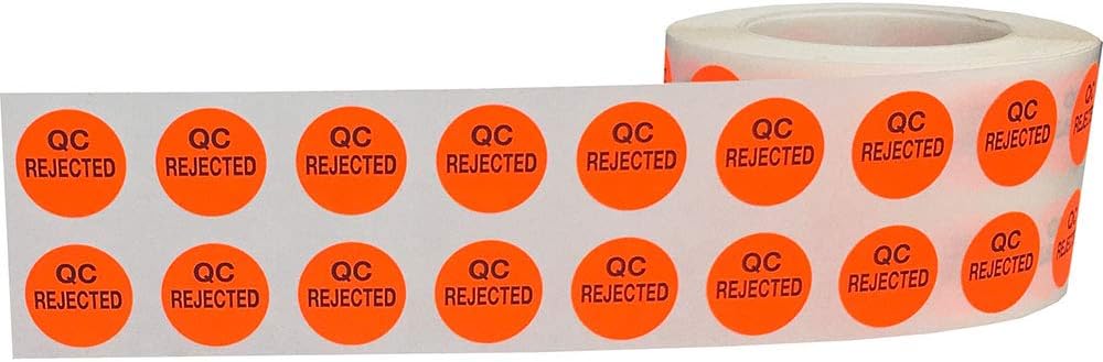 InStockLabels.com Quality Control Rejected Stickers, QC Tester Labels on Fluorescent Red Paper, Suitable for Warehouse and Manufacturing, 1/2 Inch Round, 1000 Labels Per Roll