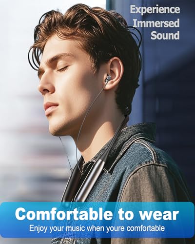 Image of ZXQ Wireless Bluetooth Neckband Headphones 100 Hours Long Playtime,Around The Neck Bluetooth Earbuds with Microphone,Waterproof Sport Earphone,Over The Neck Headset with Storage Travel Case(Black)