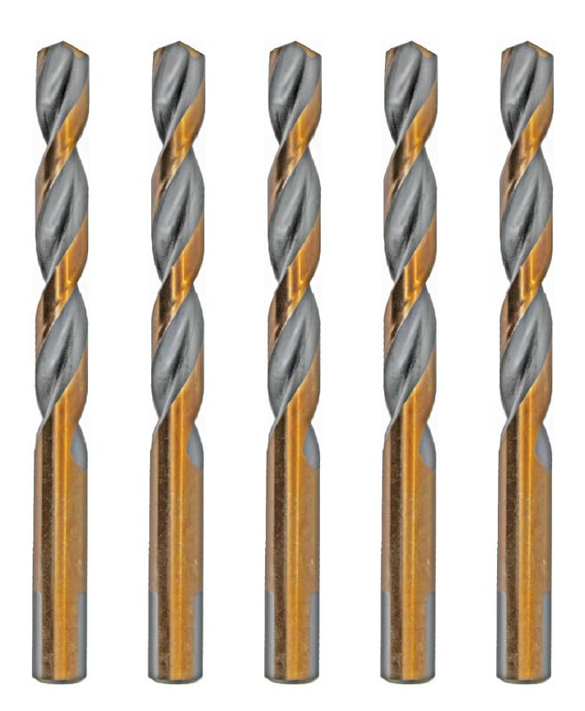 Hss Drill Bit Set 5Pcs 1/2 in. Parabolic Flute Golden/Black Jobber Twist Drill Metal Steel