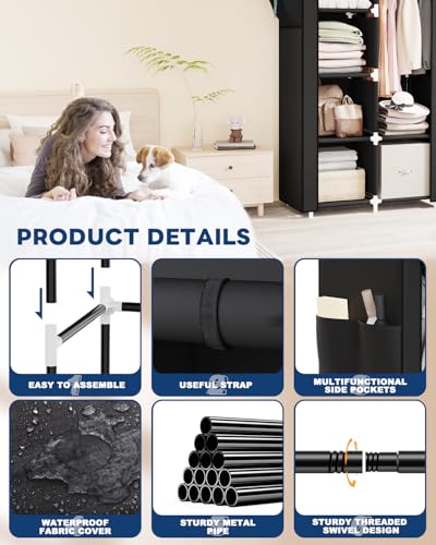 Image of Mavivegue Portable Closet,Wardrobe Closet,Wardrobe,Portable Closets for Hanging Clothes,for Bedroom and Living Room, Black