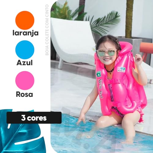 Boia Infantil Colete Salva Vidas Com Cinto Inflável Piscina Praia Férias (40cm, Laranja)