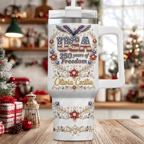 Image of Personalized 250th Anniversary Of America Tumbler - Custom Patriotic USA Flag 1776-2026 Gifts - US Eagle Freedom Cup 40oz A12 - American Independence Celebration Gifts For Men Women