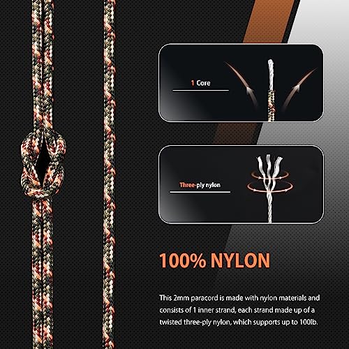 Abma Cord Paracord 100 lbs 2mm 100% Nylon 30M - Fall Camo pattern, Military-fall Camo Pattern, 30 Meters - Image 3