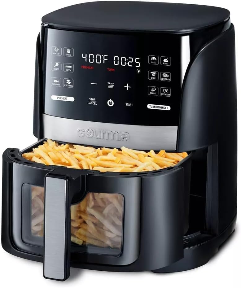 Gourmias 6 Qt Digital Window Air Fryer With 12 Presets, Guided Cooking, Touch Controls & Viewing Window – Oil-Free Frying, Easy Clean, Black ‼️has stains and possible missing items‼️