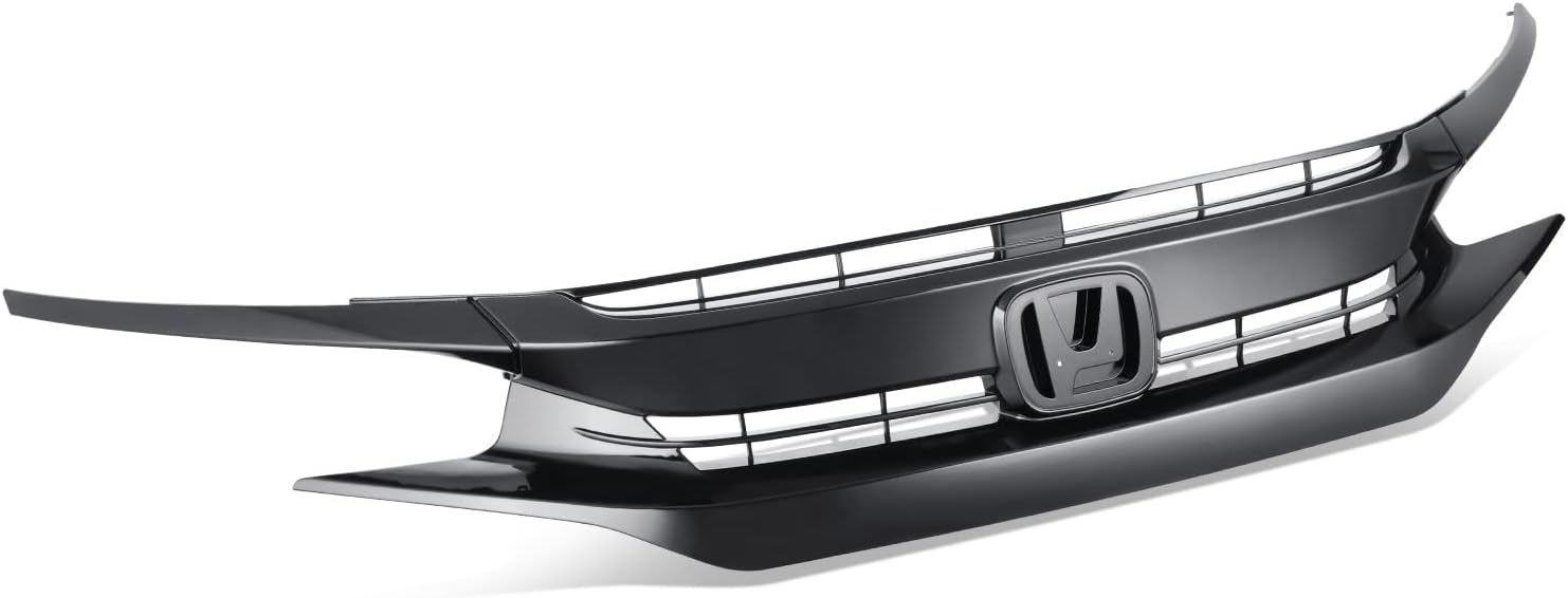 Auto Dynasty Mesh Style Front Bumper Grille Compatible with Honda Civic Coupe Sedan Si Hatchback Type R 2016-2021, Glossy Black