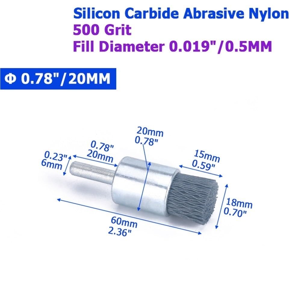 Accessori per trapano con spazzola metallica, Spazzola a tazza in nylon con filo di acciaio al carbonio abrasivo, carburo silicio, sbavatura pulita, multidimensione(20mm*500)