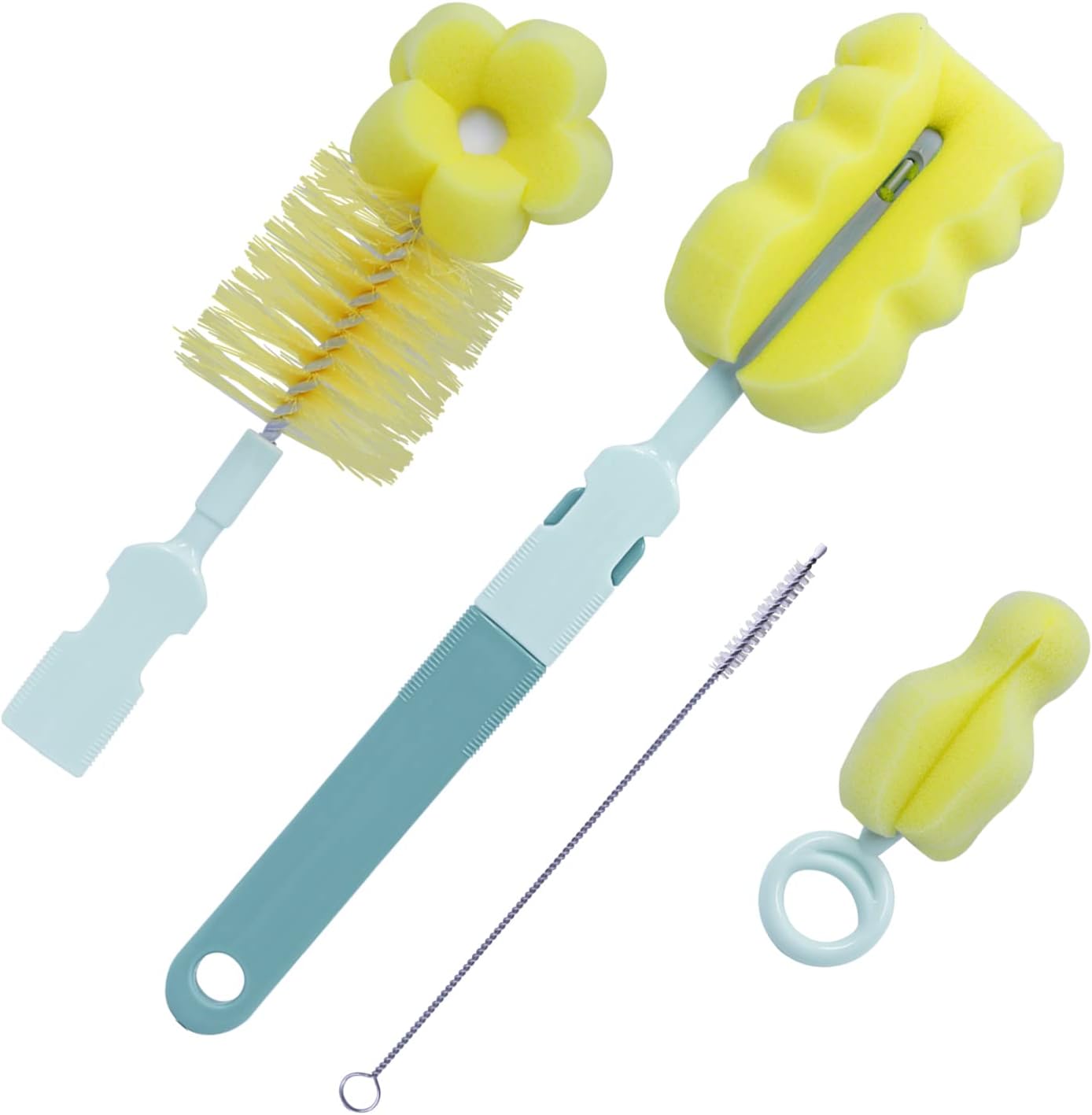 SebikamReusable Sponge Baby Bottle Cleaning Brush Set,Bottle Scrubber Cleaner, Baby Bottle Cleaner Brush and Nipple Brush & Straw Cleaner, Cleaning Bristle Brush kit,BPA Free,Green