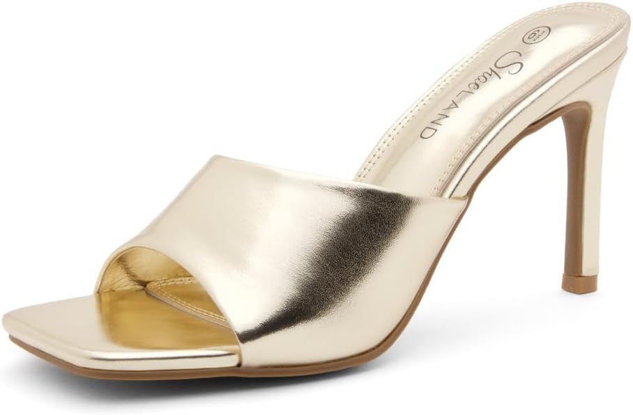 Shoe Land Melrose Women's High Heels Stiletto Heeled Slides, Square Open Toe One Band Slip-On Heeled Mules – Dressy Clear Heeled Sandals for Prom Party Wedding and Vacation