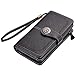 Travelambo Womens Large Capacity RFID Blocking Genuine Leather Wallets(Black Cross)