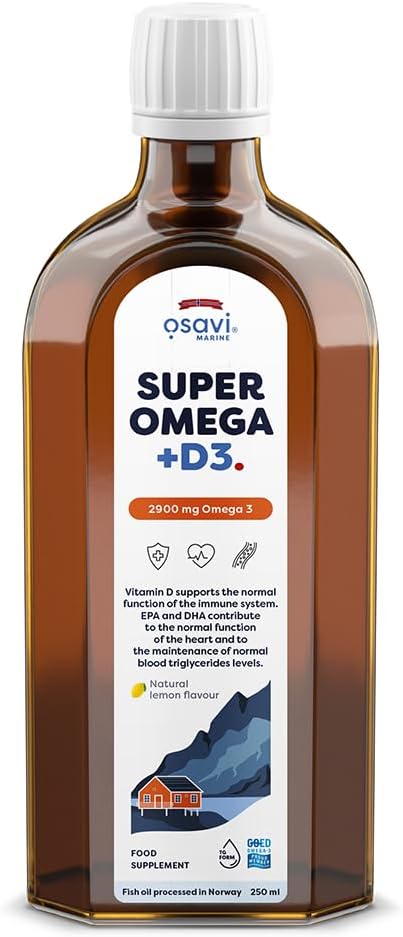 Osavi Super Omega + D3, 2900 mg Omega–3 – 250 ml Oil | Lemon Flavor | High DHA & EPA from Wild Atlantic Cod | Supports Heart, Brain & Immune Health | Contributes to Normal Blood Triglycerides