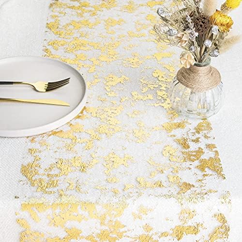 WELTRXE Table Runner,28cm x 5M Sparkling Polyester Tulle Ribbon Roll with Rose Gold Foil,Valentine's Day Shiny Mesh Table Decoration,Glitter Gift Floral Wrapping,Birthday Party Wedding Christmas Decor