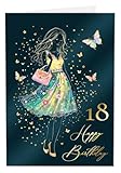 Joli Coon Papeterie Geburtstagskarte 18 STARDUST Lady   Premium Geburtstagskarte 18 Mädchen mit FinePaper Kuvert und echtem Wachssiegel   17 x 11,5 cm