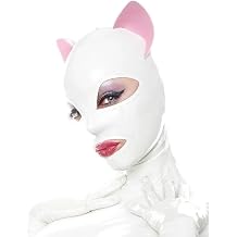 ABWL White Latex Hooded Mask with Cat Ears,Full Face Rubber Masks