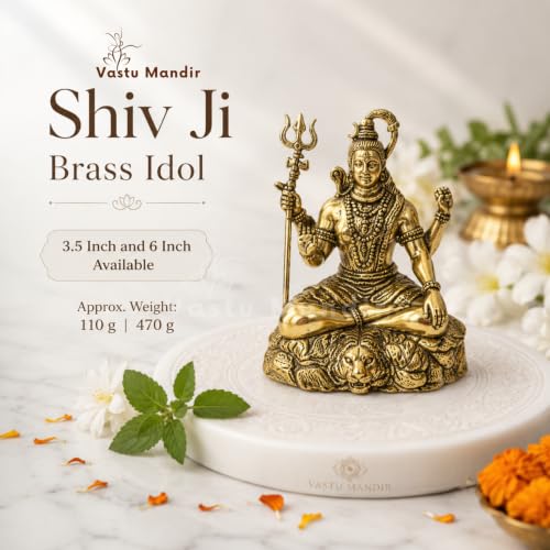 Image of Brass Lord Shiva Idol, Vastu Remedy for Meditation (6 Inch, 730 g)