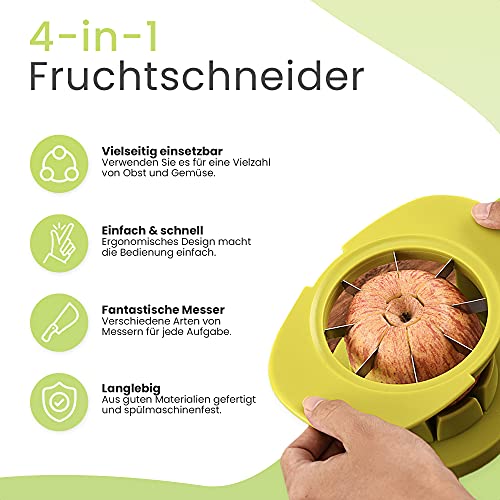 Foto von Cuisinly® - 4-in-1 Apfelschneider - Gemüseschneider - Mangoschneider - Obstschneider - Tomatenschneider - Mandoline - Ideal für Mangos/Äpfel/Tomaten/Pfirsiche - Inklusive scharfen Edelstahlmessern