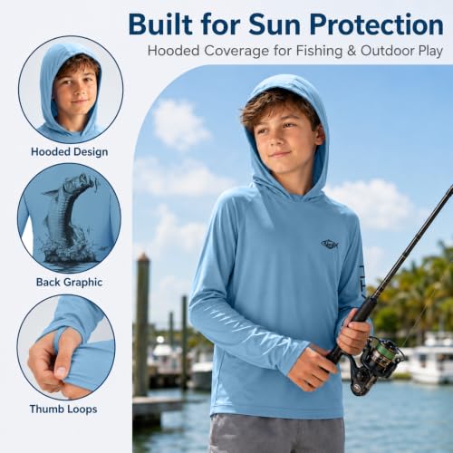 Image of Palmyth Boys Fishing Shirt UPF 50+ Youth Long Sleeve Shirts with Hooded