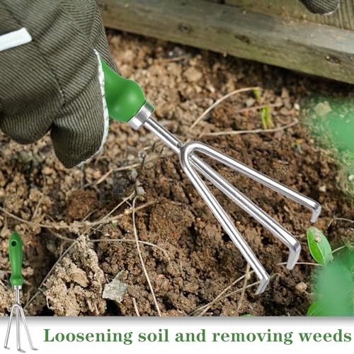 Rastrillo de mano para jardín con 3 púas, acero inoxidable miniatura 5