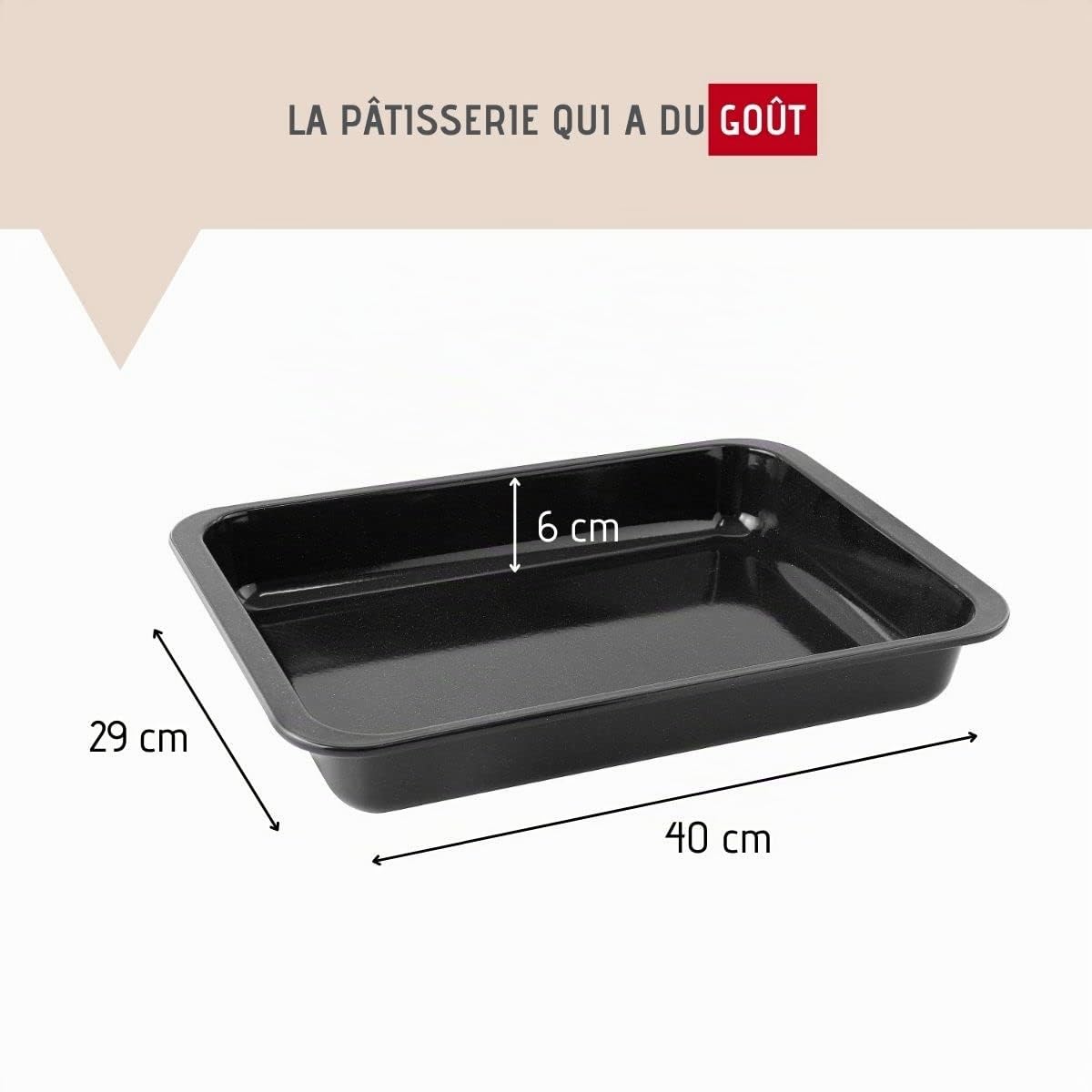 Zenker 7293 plat au four grand taille rectangulaire XXL, pour gratin, moule à gâteau, Pour rôtir, Acier émaillé, noir, 40 x 29 x 6 cm