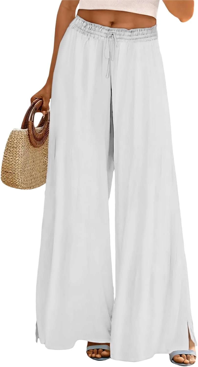 Womens High Waisted Wide Leg Pants Casual Flowy Trousers with Pockets Casual Boho Pants