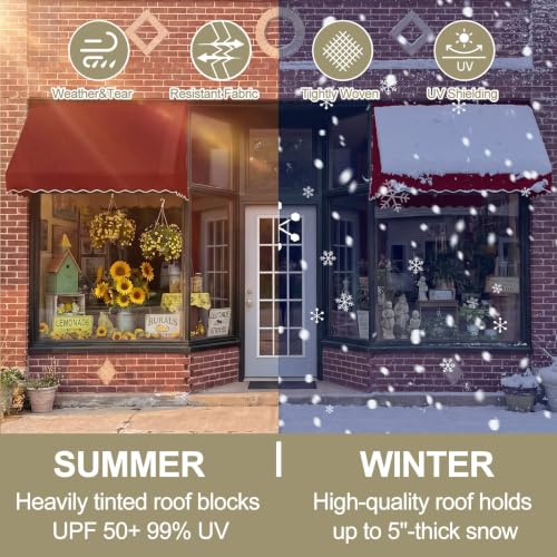 Image of 6ft Door Window Awning 71.65 inchw x 30 inchd Red Fabric Outdoor Patio Canopy