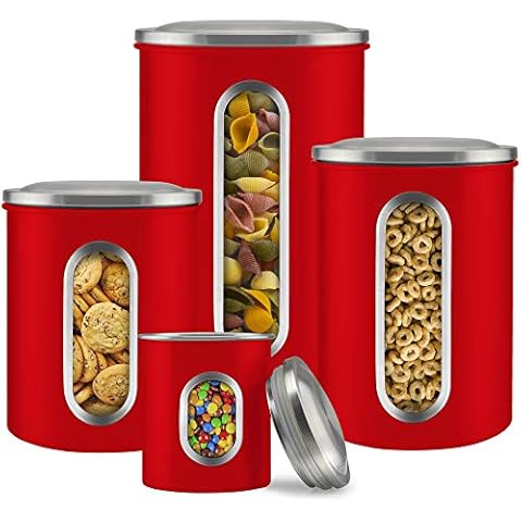 GADGETWIZ Canister Sets - Red Kitchen Counter Decor and accessories - Countertop Containers for Flour, Sugar And Jars - Set of 4 Cover