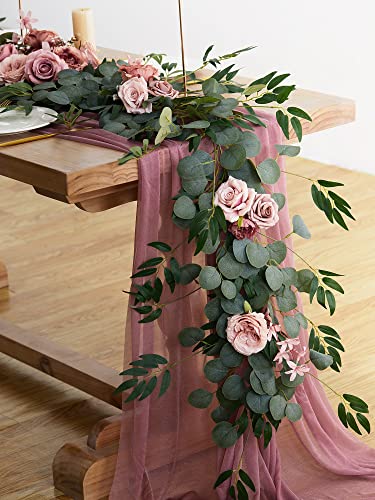 Misspin 8Ft Eucalyptus And Willow Leaf Garland With Artificial Flowers Fake Flower Peony Rose Vine Greenery Decorative Wall Hanging Plant For Wedding Arch Door Arrangement Party Decor(Dusty Cream) #TOP17