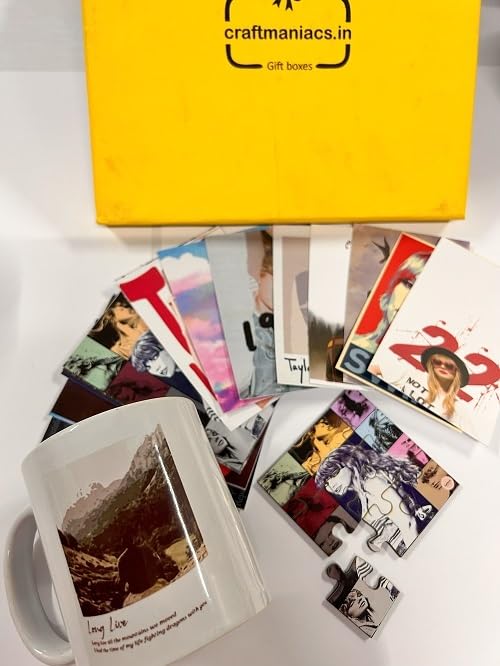 CRAFT MANIACS Taylor Swift Long Live Two Combo Hamper : Mug, 16 LOMO Cards, ONE Wooden Puzzle for SWIFTIES | Ultimate Taylor SWIIFTIE Hamper