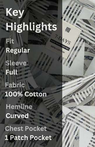 Image of 7-DAYS Men's Premium Formal Printed Shirt - 100% Cotton, Regular Fit, Full Sleeves, with Pocket - Stylish for Special Occasions.