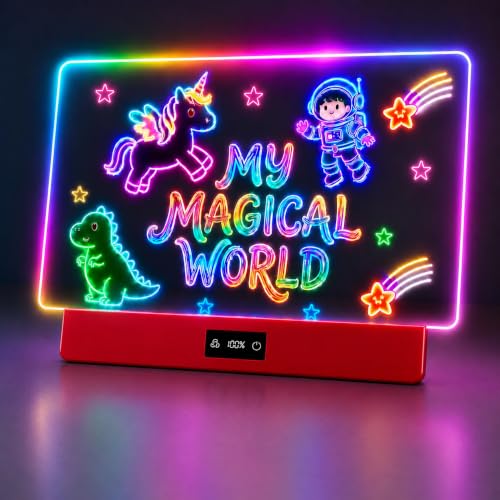 16 Inch LED Drawing Board for Kids with Display Rechargeable Light Up LCD Writing Tablet with 15H Battery & Stand 8 Colors 3 Dynamic Modes Glow Light Board for Toy Birthday Gifts Red/Brown